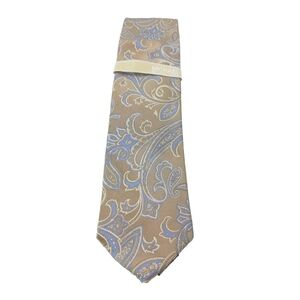 Michael Kors Mens Silk  Tie NWT Beige Blue Paisley Business Formal 56"